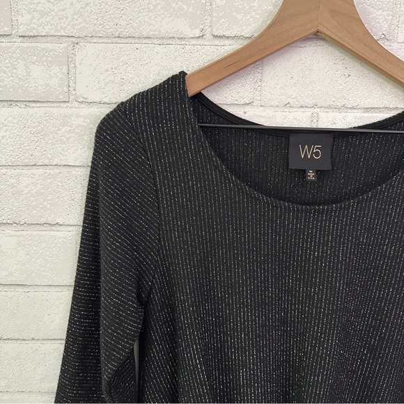 W5 Black Metallic 3/4 Sleeve Tie Front Top - Picture 5 of 11